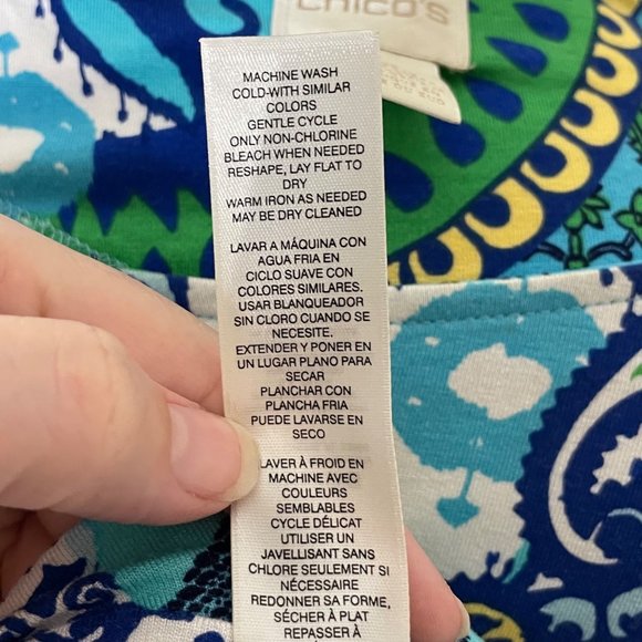 Chico’s 2 bell sleeve top paisley print blue green - Picture 9 of 9